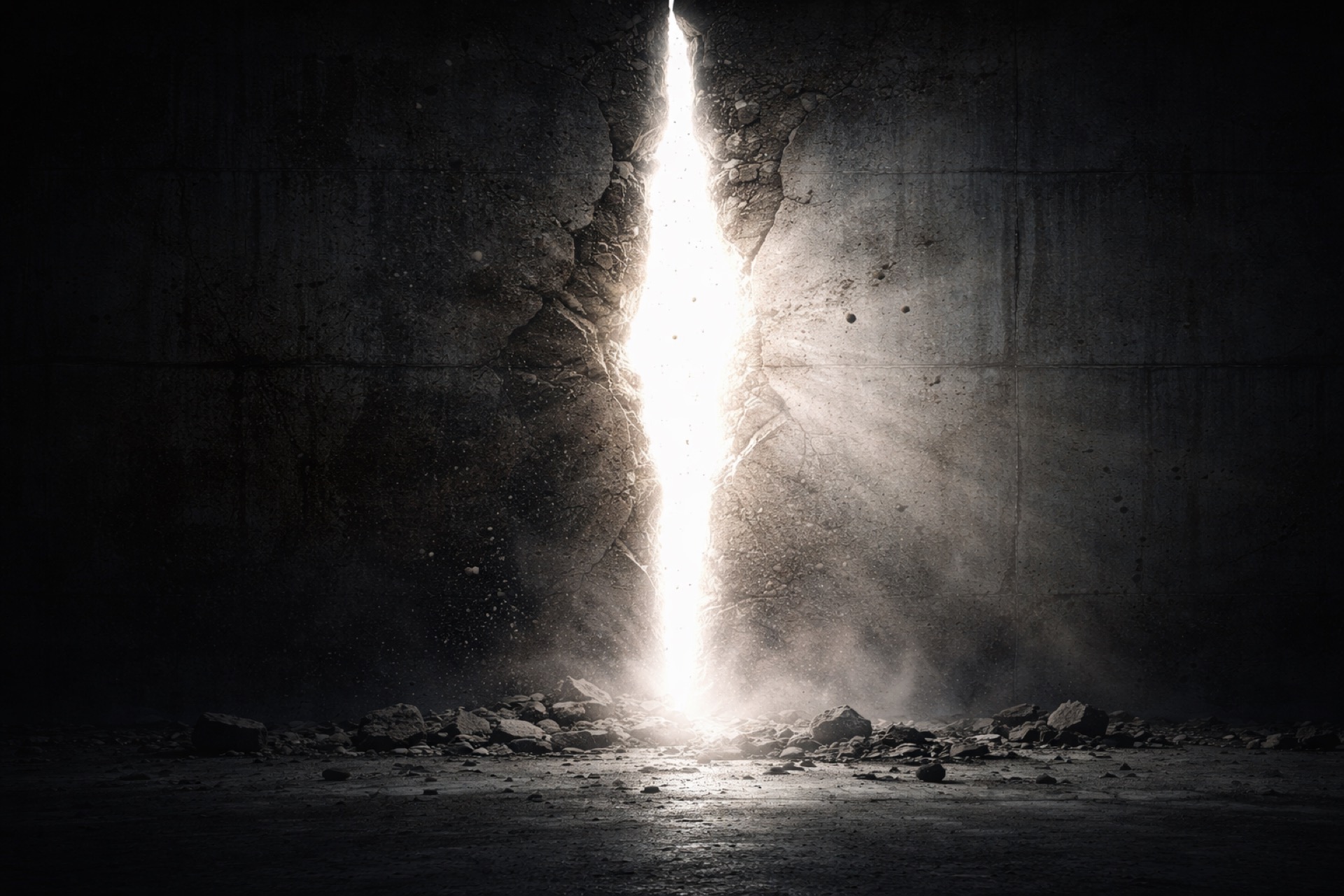 Light breaking through concrete — the moment of transformation